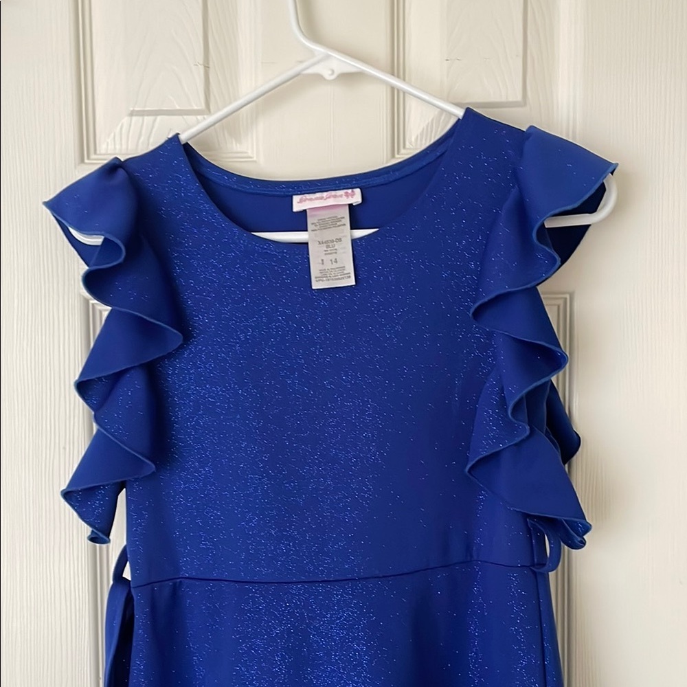 Blue Ruffled Kids Dress - Picture 3 of 5